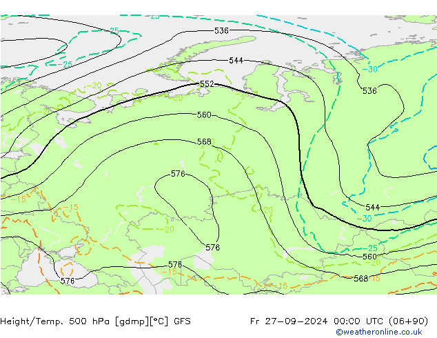 Z500/Yağmur (+YB)/Z850 GFS Cu 27.09.2024 00 UTC