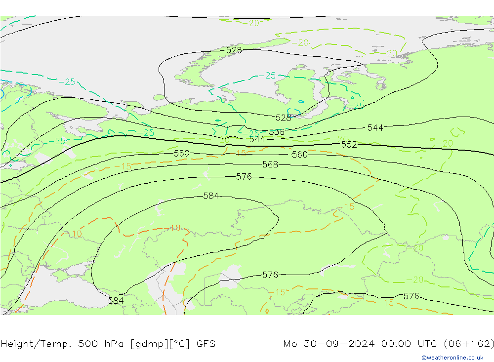 Height/Temp. 500 hPa GFS Mo 30.09.2024 00 UTC