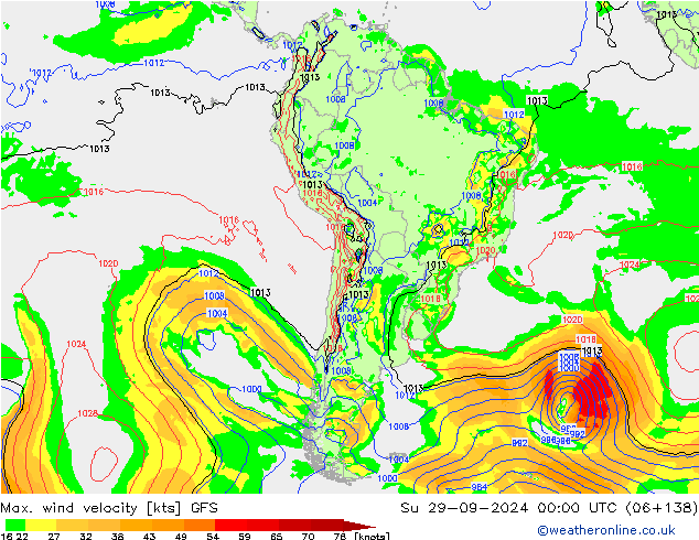 Max. wind velocity GFS dom 29.09.2024 00 UTC