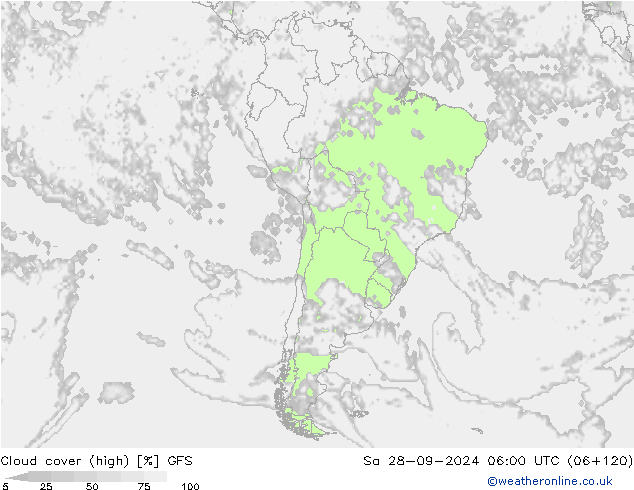 Cloud cover (high) GFS Sa 28.09.2024 06 UTC