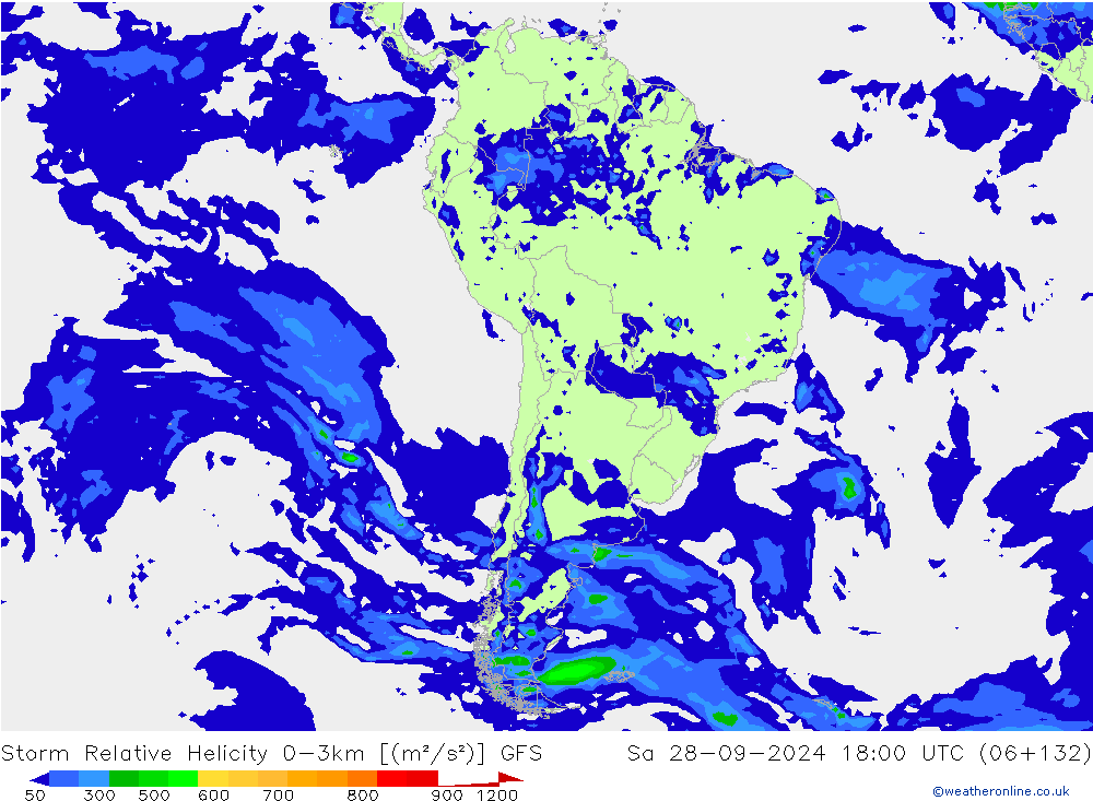 Storm Relative Helicity GFS So 28.09.2024 18 UTC