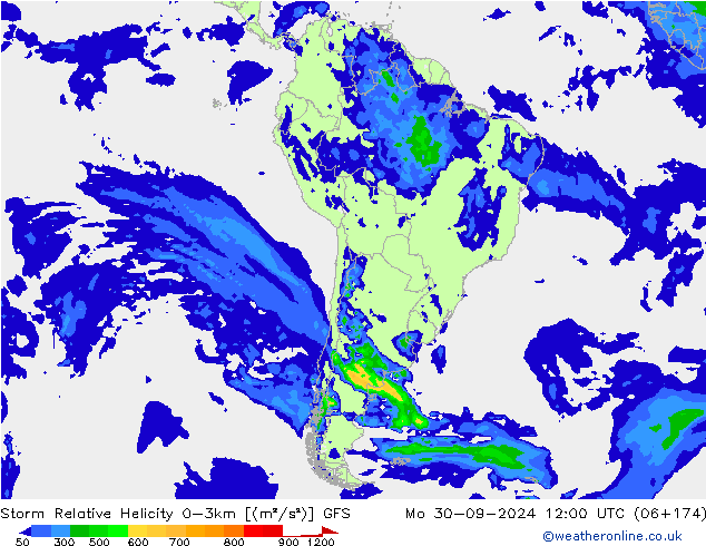 Storm Relative Helicity GFS Září 2024