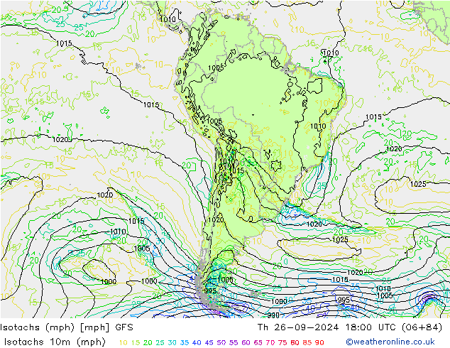 Isotachs (mph) GFS Th 26.09.2024 18 UTC