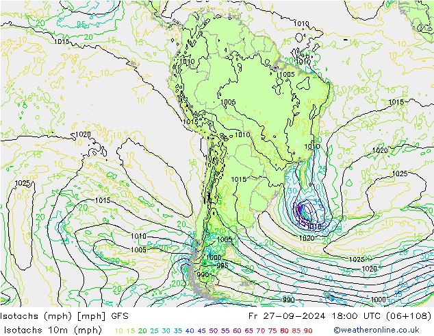 Isotachs (mph) GFS Pá 27.09.2024 18 UTC