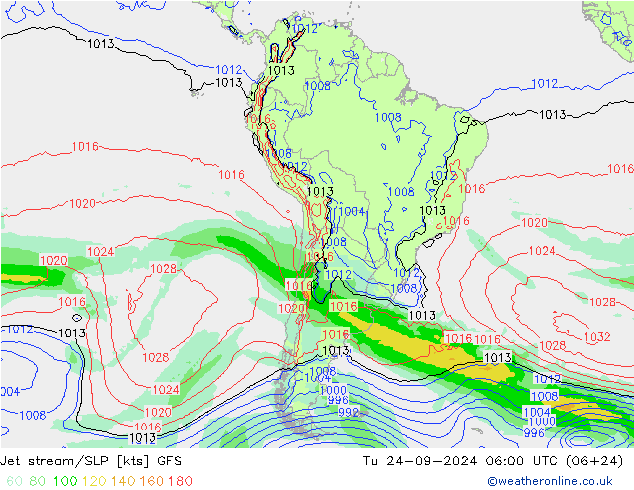 Jet stream GFS Ter 24.09.2024 06 UTC