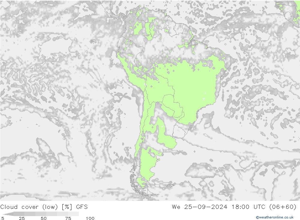 Bewolking (Laag) GFS wo 25.09.2024 18 UTC