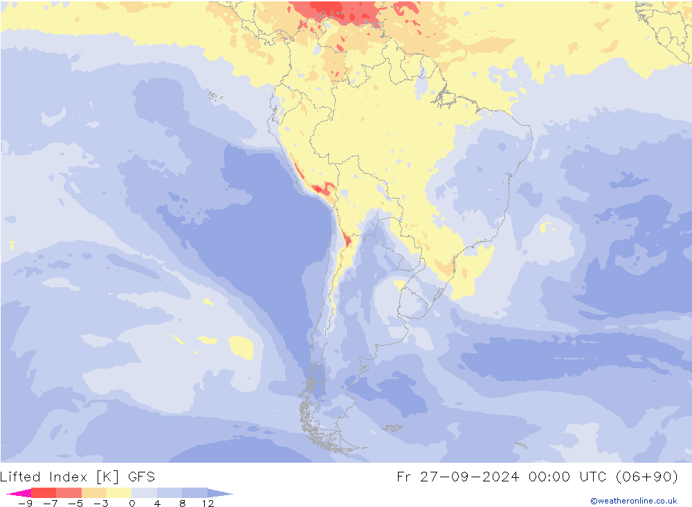 Lifted Index GFS  27.09.2024 00 UTC