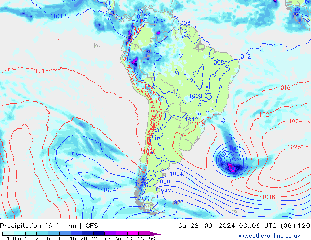 Z500/Rain (+SLP)/Z850 GFS sáb 28.09.2024 06 UTC