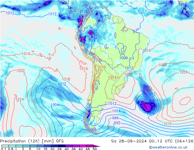 Precipitazione (12h) GFS sab 28.09.2024 12 UTC