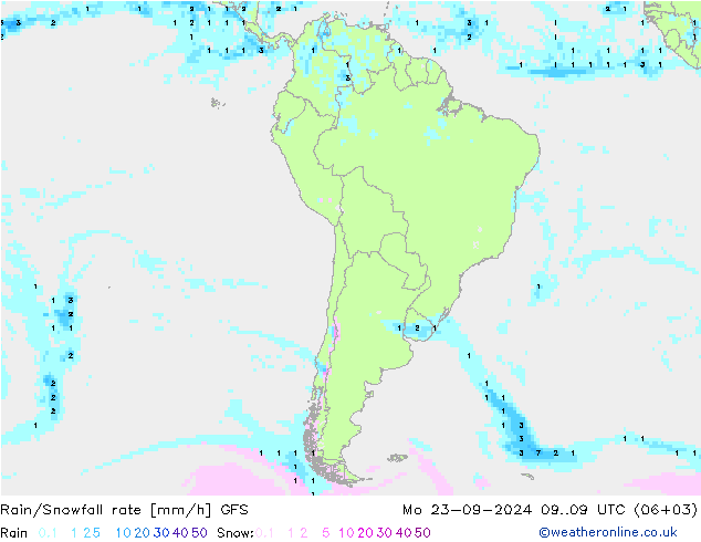 Rain/Snowfall rate GFS  23.09.2024 09 UTC