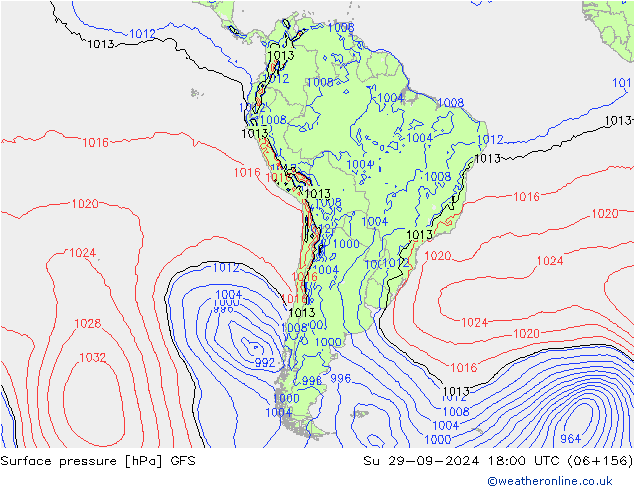 Surface pressure GFS Su 29.09.2024 18 UTC