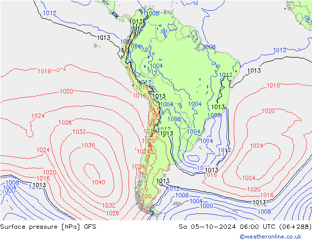 Surface pressure GFS Sa 05.10.2024 06 UTC