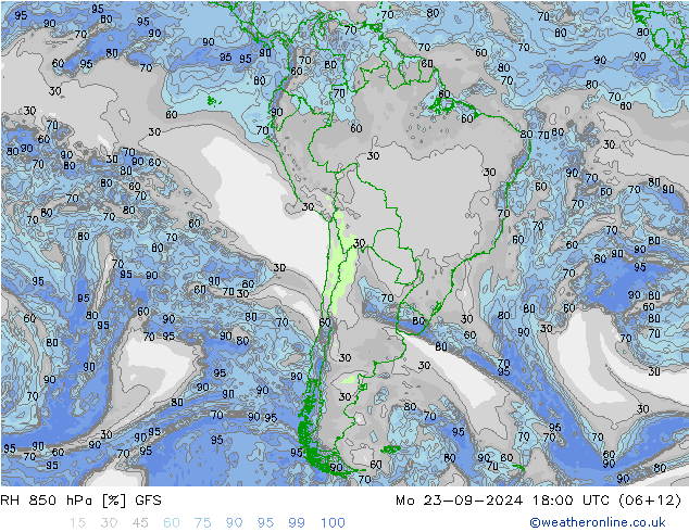 RH 850 hPa GFS Mo 23.09.2024 18 UTC