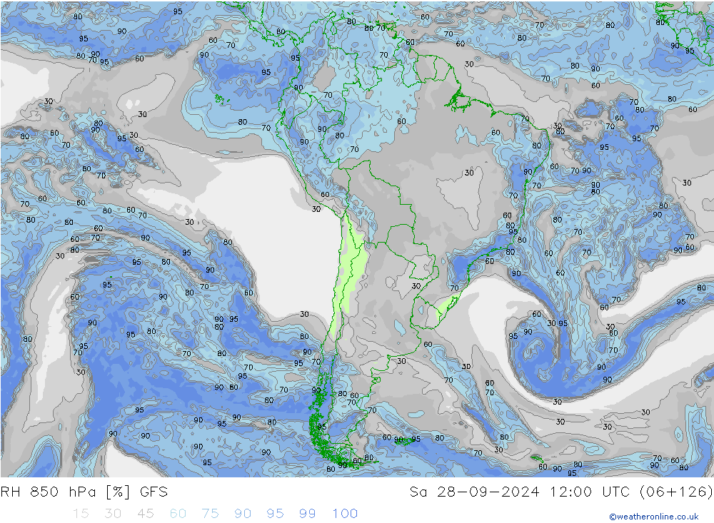 RH 850 hPa GFS Sáb 28.09.2024 12 UTC