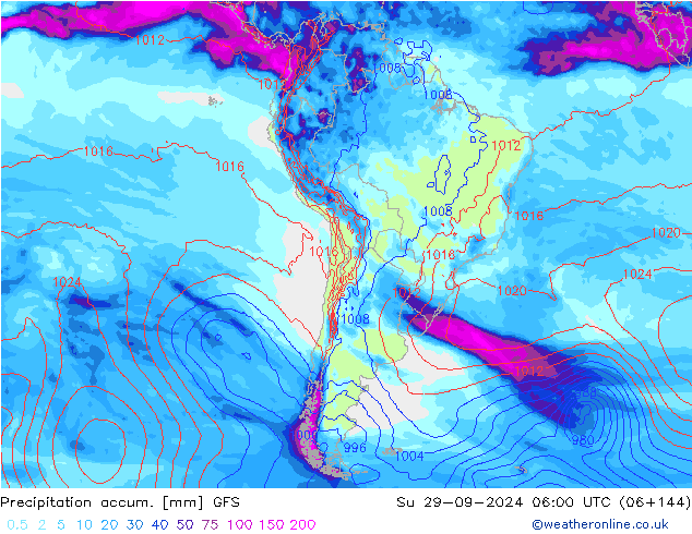 Precipitation accum. GFS  29.09.2024 06 UTC