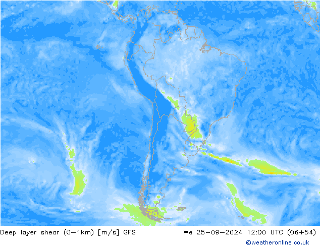 Deep layer shear (0-1km) GFS We 25.09.2024 12 UTC