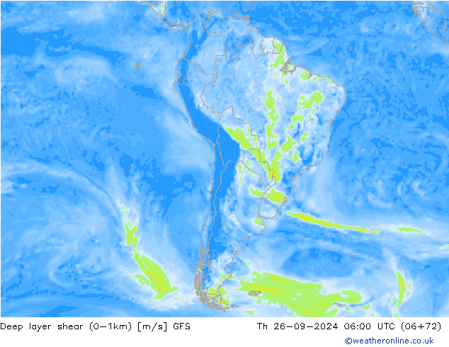 Deep layer shear (0-1km) GFS Čt 26.09.2024 06 UTC