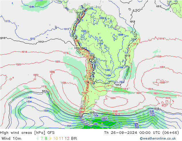 High wind areas GFS Čt 26.09.2024 00 UTC