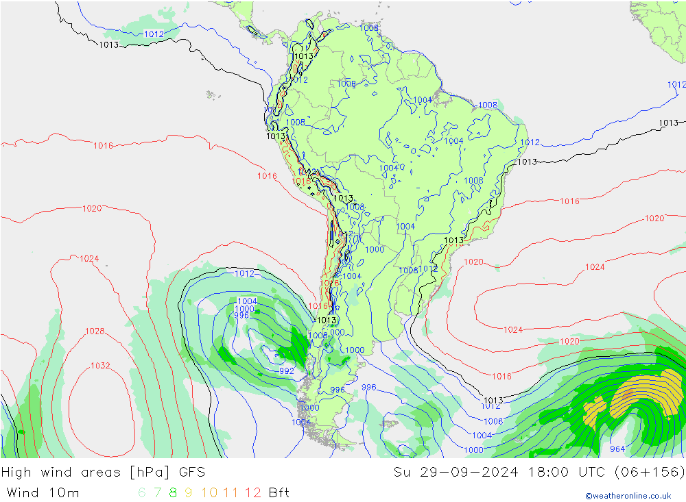 High wind areas GFS Dom 29.09.2024 18 UTC