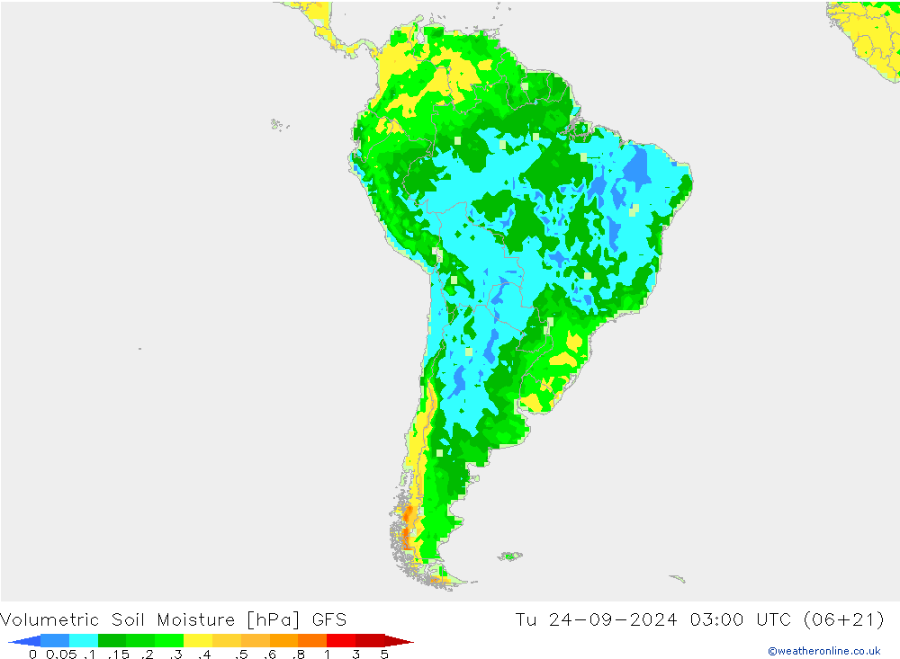 Volumetric Soil Moisture GFS Tu 24.09.2024 03 UTC