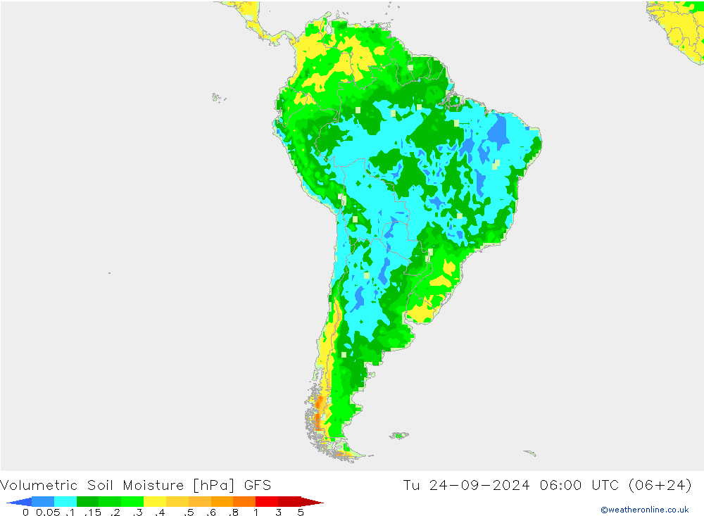 Volumetric Soil Moisture GFS Út 24.09.2024 06 UTC