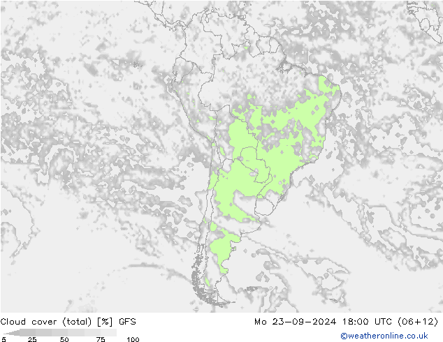 Cloud cover (total) GFS Mo 23.09.2024 18 UTC