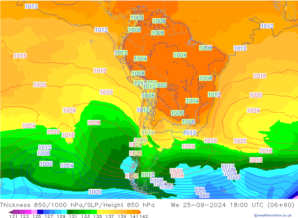 Thck 850-1000 hPa GFS We 25.09.2024 18 UTC