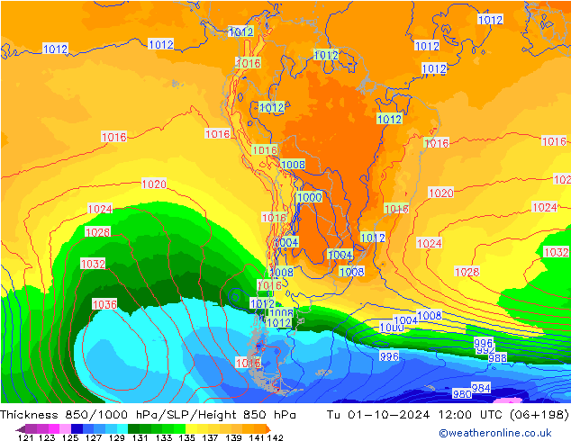 Schichtdicke 850-1000 hPa GFS Di 01.10.2024 12 UTC