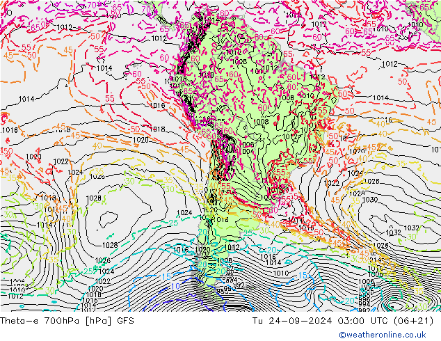 Theta-e 700hPa GFS Di 24.09.2024 03 UTC