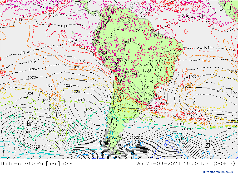 Theta-e 700hPa GFS wo 25.09.2024 15 UTC