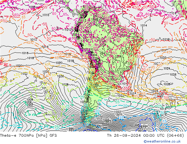 Theta-e 700hPa GFS Th 26.09.2024 00 UTC