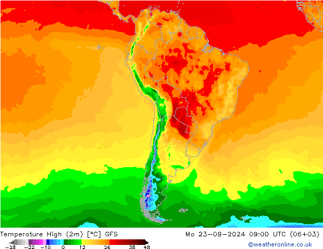 Maksimum Değer (2m) GFS Pzt 23.09.2024 09 UTC