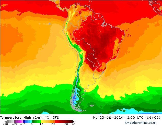 Temp. massima (2m) GFS lun 23.09.2024 12 UTC