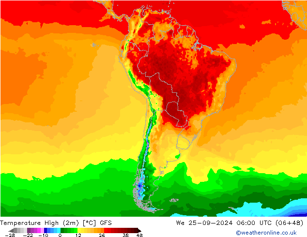 Temperature High (2m) GFS We 25.09.2024 06 UTC