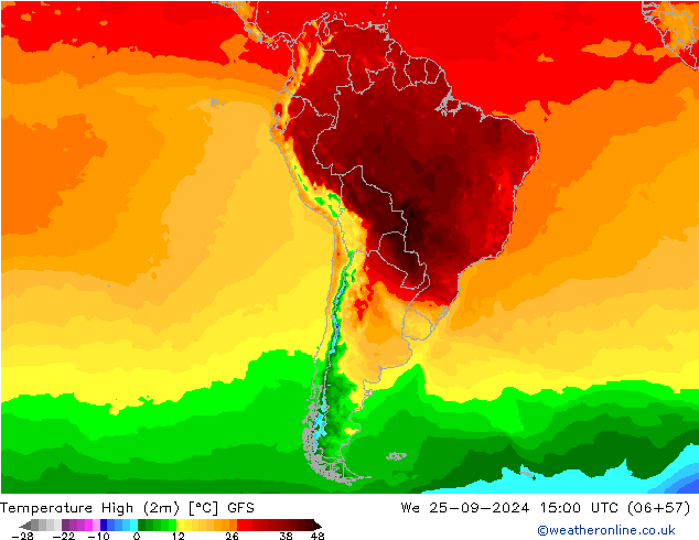 Nejvyšší teplota (2m) GFS St 25.09.2024 15 UTC