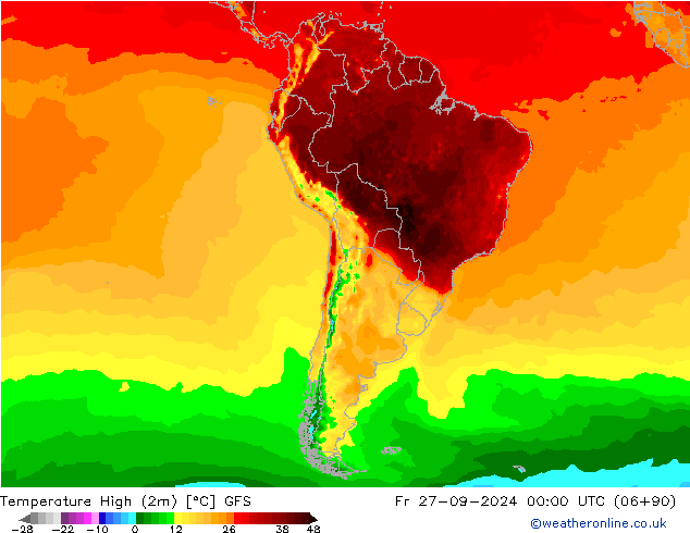 Max. Temperatura (2m) GFS pt. 27.09.2024 00 UTC