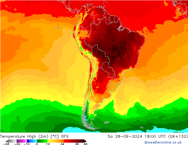 Temperature High (2m) GFS Sa 28.09.2024 18 UTC