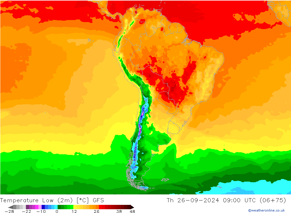 Темпер. мин. (2т) GFS чт 26.09.2024 09 UTC