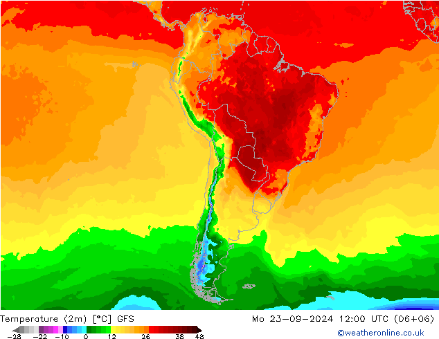 Temperature (2m) GFS Mo 23.09.2024 12 UTC