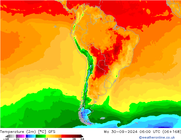 mapa temperatury (2m) GFS pon. 30.09.2024 06 UTC