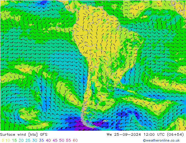 Surface wind GFS We 25.09.2024 12 UTC