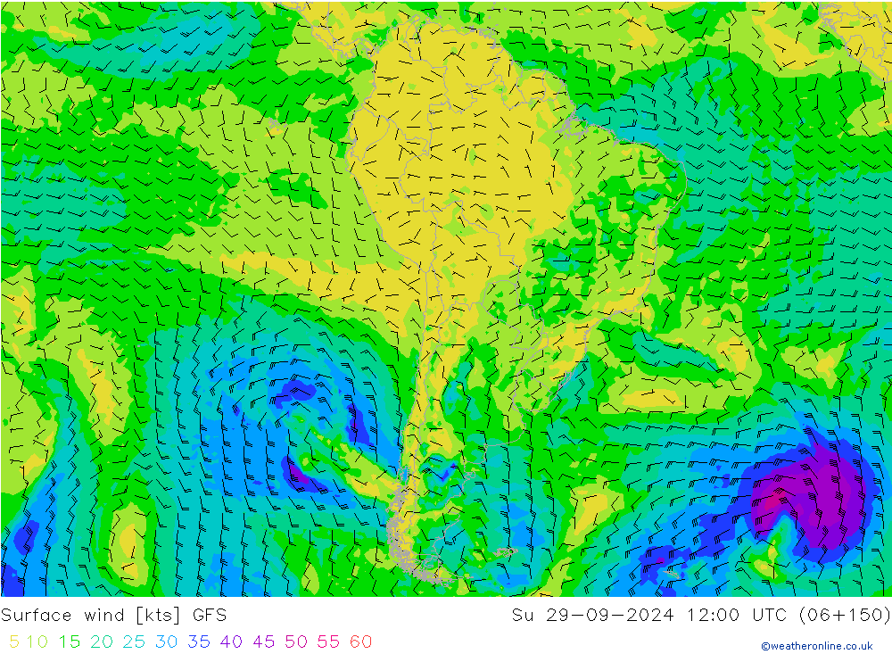 Rüzgar 10 m GFS Paz 29.09.2024 12 UTC