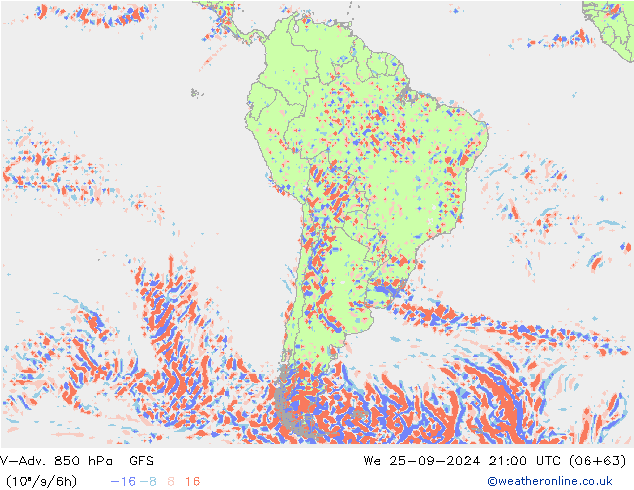 V-Adv. 850 hPa GFS mié 25.09.2024 21 UTC