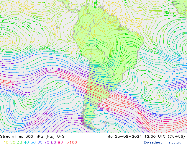 Stroomlijn 300 hPa GFS ma 23.09.2024 12 UTC