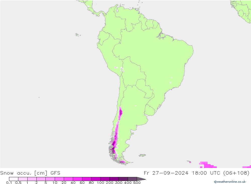 Totale sneeuw GFS vr 27.09.2024 18 UTC