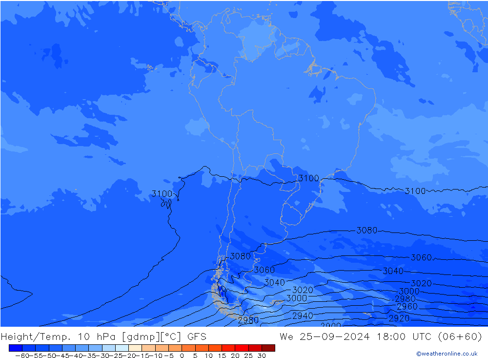 Height/Temp. 10 hPa GFS We 25.09.2024 18 UTC