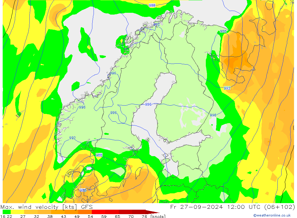 Max. wind velocity GFS Sex 27.09.2024 12 UTC