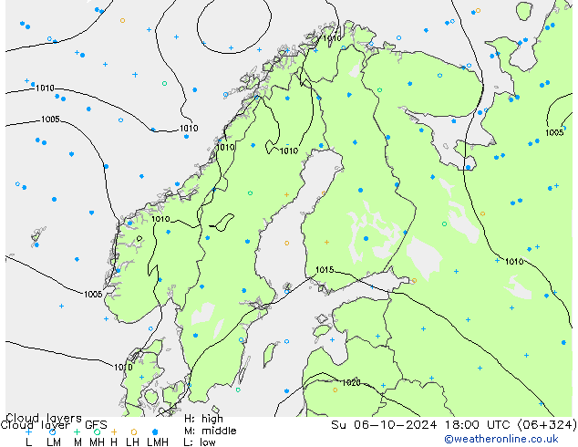 Cloud layer GFS Вс 06.10.2024 18 UTC