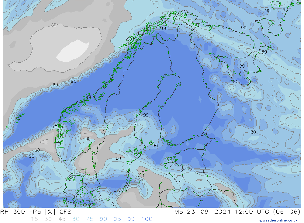 RH 300 hPa GFS Po 23.09.2024 12 UTC