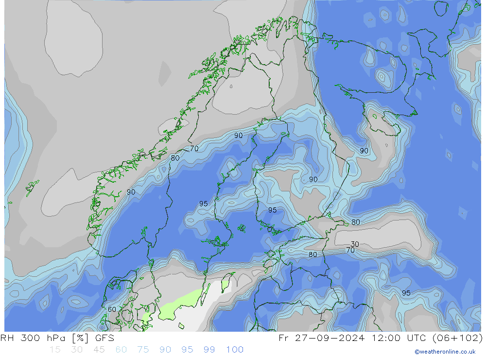 RH 300 hPa GFS Fr 27.09.2024 12 UTC